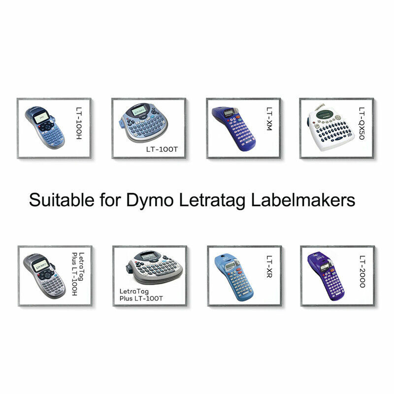 Preto na fita etiqueta de plástico branco, compatível para Dymo Letratag LT-100H Label Maker, 12mm, 91201, 12267, 91200