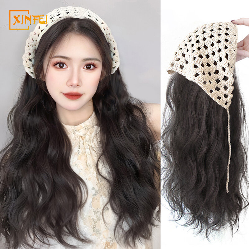 Hoch temperatur Haar synthetische Perücke Frauen neue Haarband pastorale dreieckige Schal einteilige flauschige Wasser kräuseln lange lockige Haare