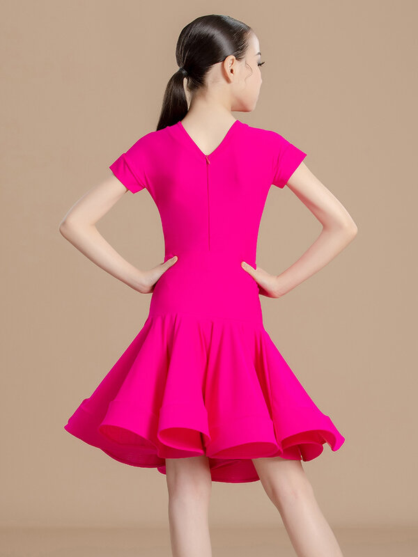 Женское платье для латиноамериканских танцев, флуоресцентная юбка с коротким рукавом и разрезом, модель DN17902, 2024
