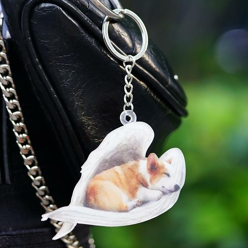 Acrylic Cute Dog Sleeping Angel Key Chains Animal Keychain For Women Girls Female Holder Car Key Kids Gift DropShipping P8E1