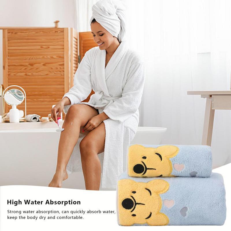 Bath Towels Set Of 2 Cartoon Coral Fleece Washcloths Sets Soft Quick Drying Bathroom Towels Coral Fleece Shower Towels Set 1