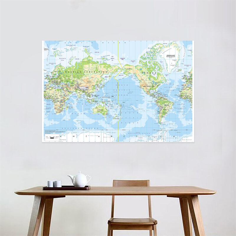 La mappa del mondo 150x225cm mappa topografica impermeabile pieghevole in tessuto Non tessuto per forniture per la decorazione dell'aula della scuola dell'ufficio