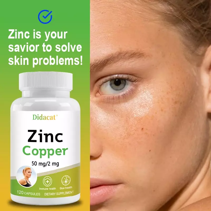 Cápsulas de Zinc + cobre-apoya la salud de la piel y el sistema inmunológico, aumenta la vitalidad, cuidado de la piel