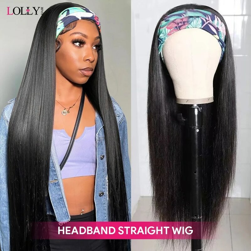 Wig Tanpa Lem Lolly Wig Ikat Kepala Lurus Wig Rambut Manusia Tulang Lurus Rambut Manusia untuk Wanita Remy 180 250 Kepadatan Pengiriman Cepat