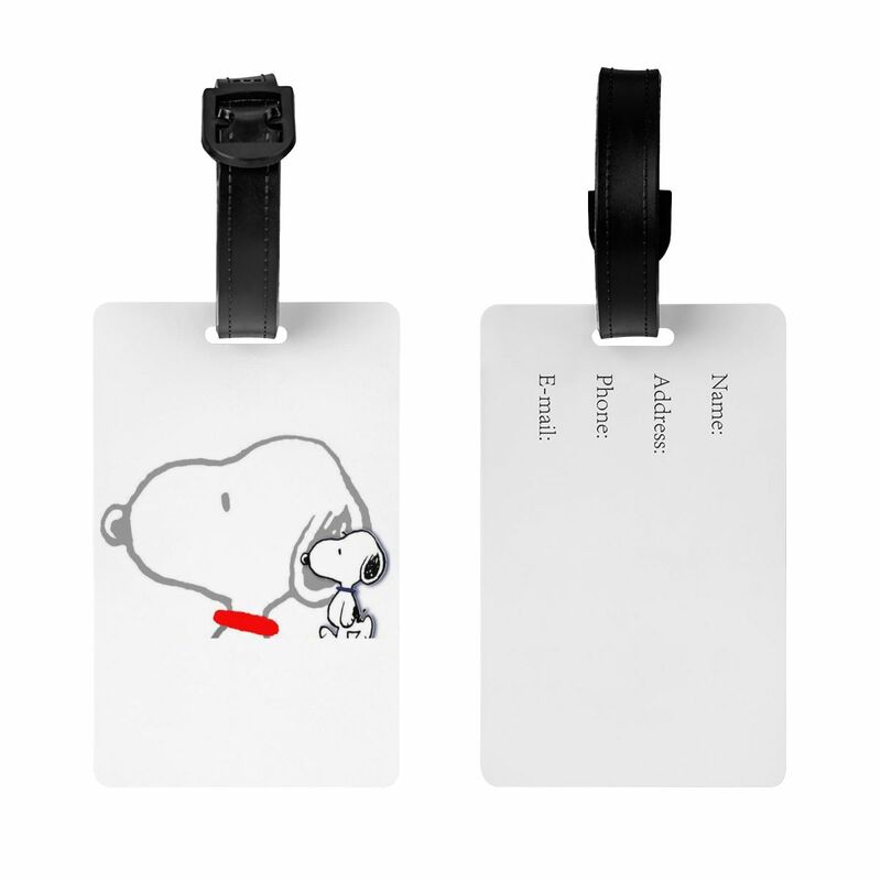 Etichetta per bagagli Peanuts Snoopy Cute Cartoon Gel accessori da viaggio nome del fumetto ID indirizzo borsa per bagagli etichette per valigia Tag regali