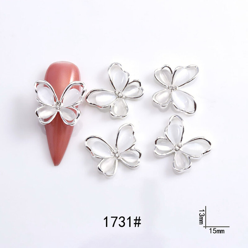 10Pcs 3D Butterfly Nail Art Jewelry Charms Rose Gold/Silver/Gray Crystal Rhinestones 13*15mm Alloy Opal Nail Parts Accessories