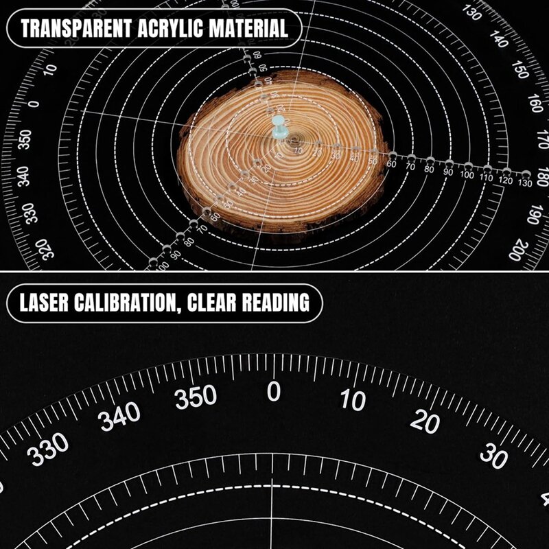 أداة بوصلة أكريليك دائرية شفافة ، أداة بحث عن المركز ، دوائر رسم ، 300 مللي متر ، 12 بوصة ، 2 قطعة