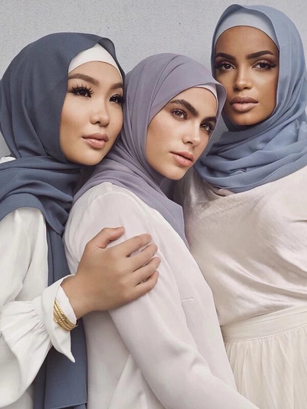 72*175ซมชีฟองมุสลิม Hijab ผ้าพันคอผ้าคลุมไหล่ผู้หญิงสีหัว Wraps อิสลาม Hijabs ผ้าพันคอผู้หญิง Foulard Femme มุสลิม Veil