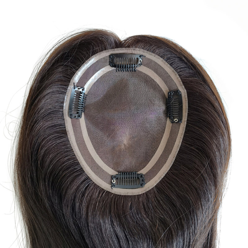 Vendita calda 100% cuticola russo Remy capelli umani lisci 130% densità donne Mono Topper capelli naturali grezzi estensioni dei capelli umani
