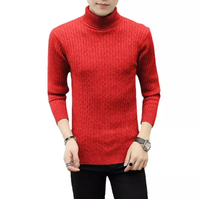 Suéter de cuello alto para hombre, Jersey de punto informal, mantiene el calor, Color sólido, ajustado, Tops de invierno
