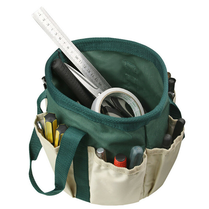 Tas peralatan praktis ember portabel, ember alat aksesori taman banyak saku, Penyimpanan pemangkasan bunga taman kain Oxford