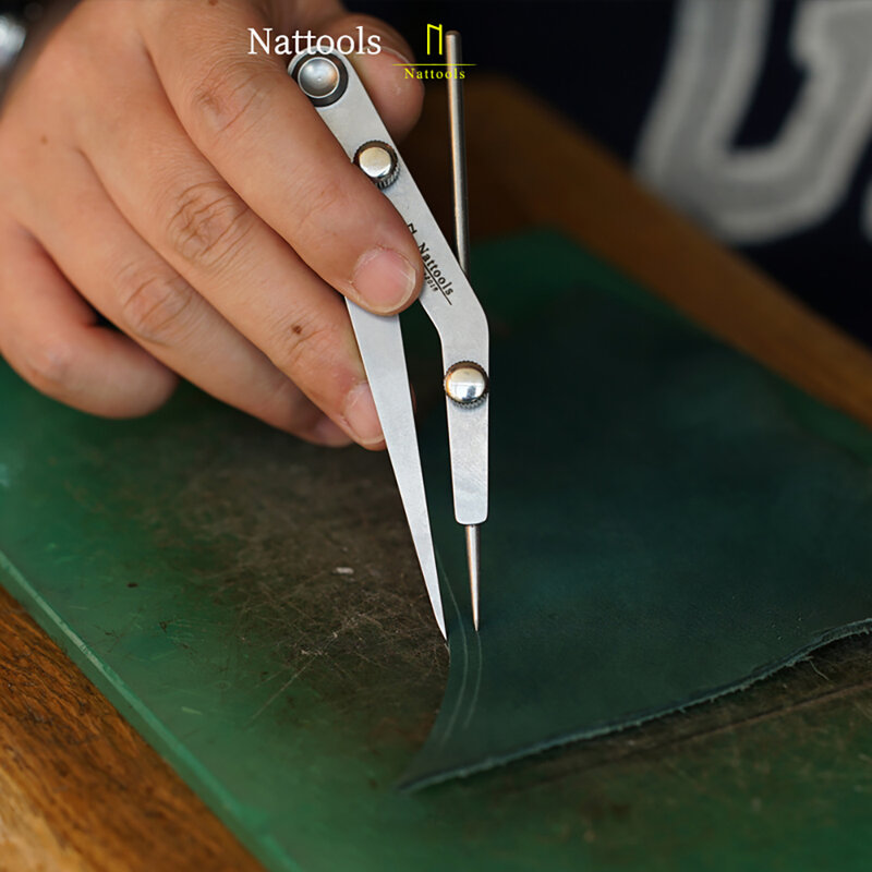 Nattools couro pitch gauge profissional diy leathercraft prata recarga caneta ferramenta de marcação desembaraço regras espaçamento com chave calibre