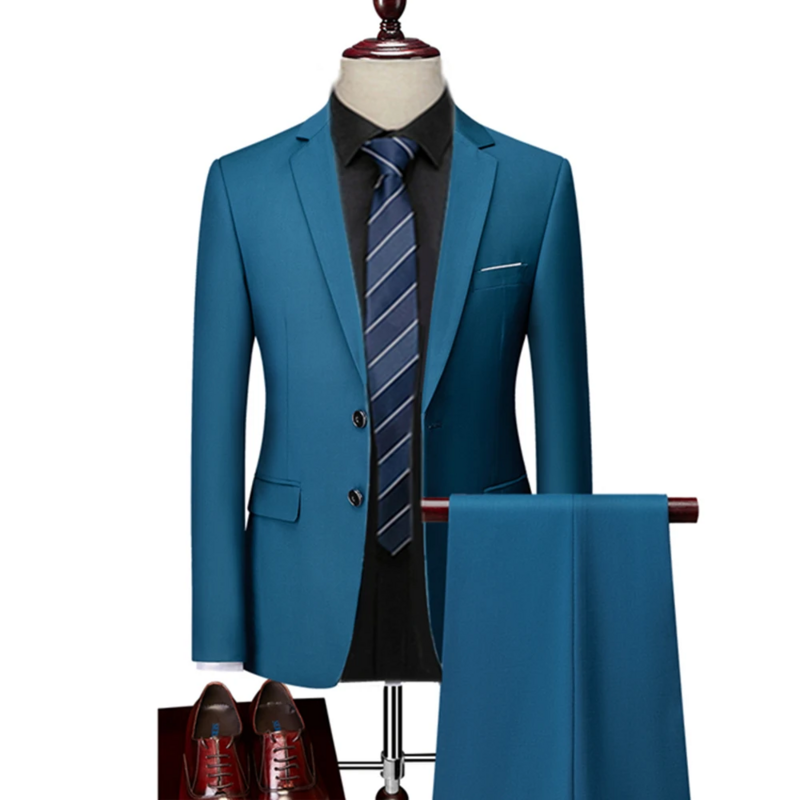 2 Pcs Suits Set Blazers Jacket Pants   2023 Fashion New Men Casual Boutique Business Plaid Slim Dress Formal Coat Trousers