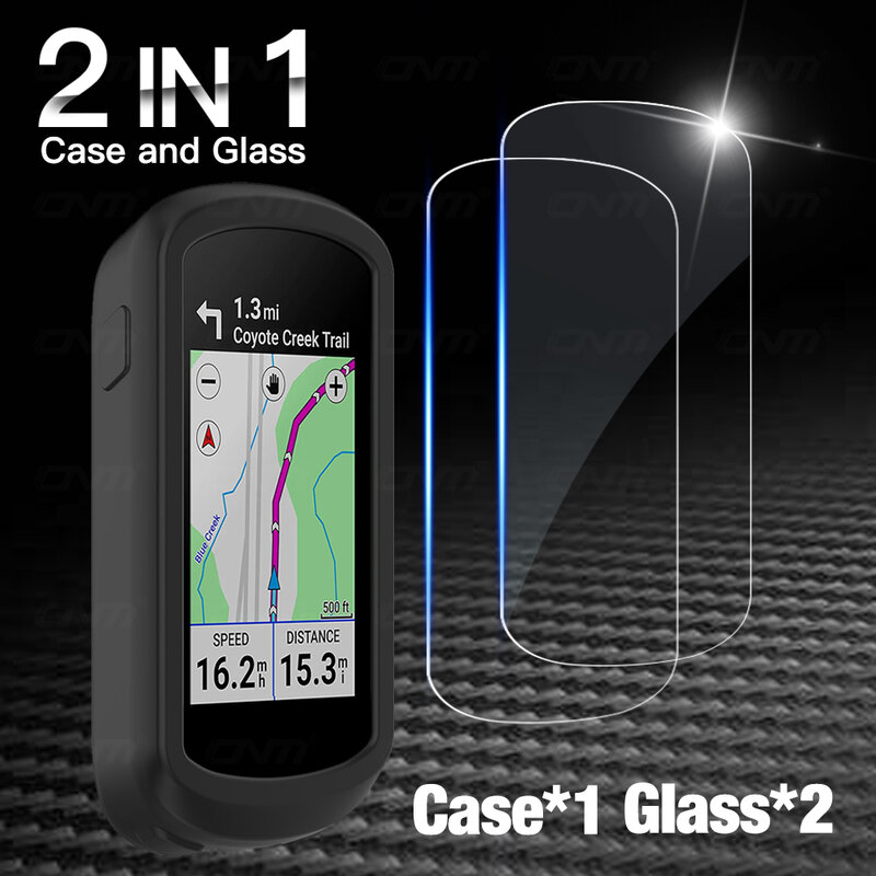 Silikon Fall + 2Pcs Gehärtetem glas für Garmin Edge Erkunden 2 Fahrrad stoppuhr Screen Protector und Abdeckung für Garmin erkunden 2
