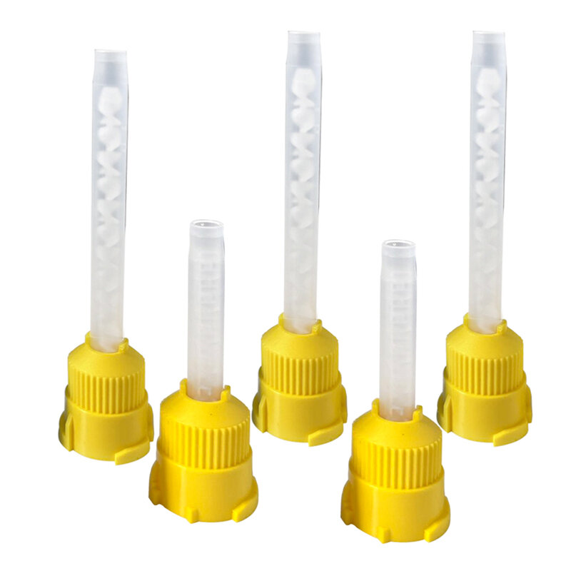 50/100PCS Dental Mixing Tips impression Silicone Rubber Gun Disposable Conveying Mixers Yellow 1:1 Dentistry Materials