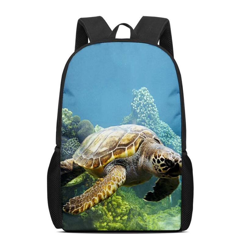 Tas ransel sekolah motif hewan lucu Sea Turtle 3D "ransel bahu tas sekolah untuk anak laki-laki perempuan tas buku tas sekolah remaja