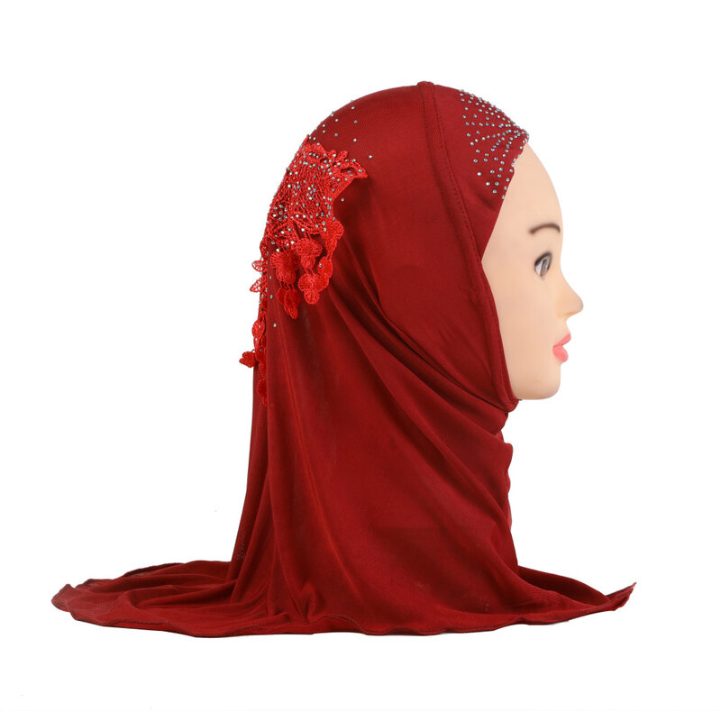 Dzieci dziewczyny muzułmański natychmiastowy hidżab z koronką na plecach muzułmańska chusta chrap islamski arabski kapelusz Turban Foulard Femme hidżab