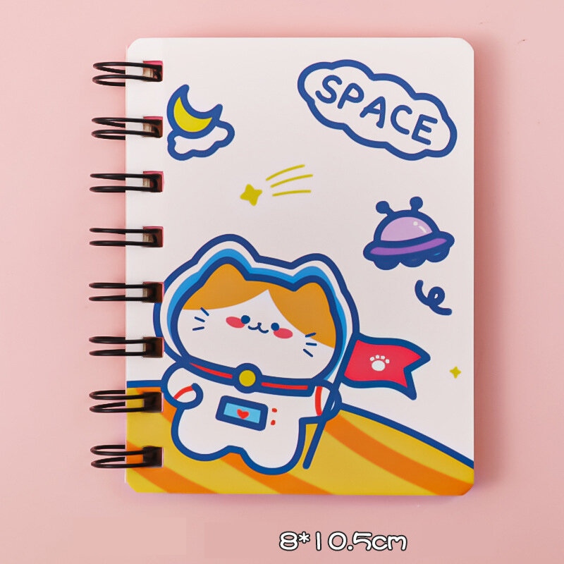 Cute Notebook bobina portátil com tema astronauta, Mini Notepad, Student Diary, Pocket Exercício Book, Revistas, escola e material de escritório, A7