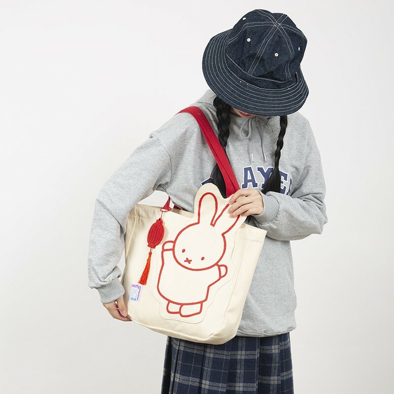 Miffy-Bolso de hombro individual con dibujos animados, bolsa de lona Kawaii, inclinada, de gran capacidad, exclusivo, año del conejo