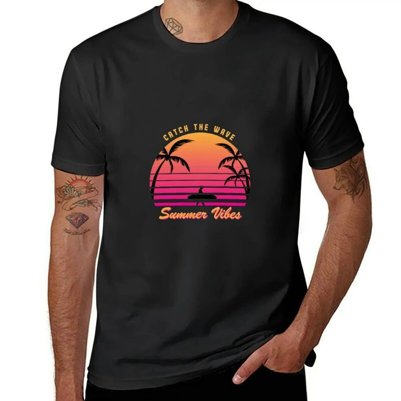 Camiseta masculina de verão pegam a onda, roupas hippie vintage, roupas masculinas, tamanhos maiores