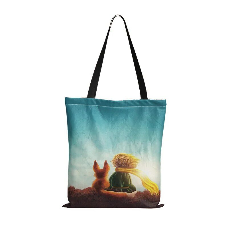 Cartoon Little Prince Women Canvas Shopper Bag con manico divertente Eco pieghevole riutilizzabile Tote Bag Book Key Phone Shopping Bag