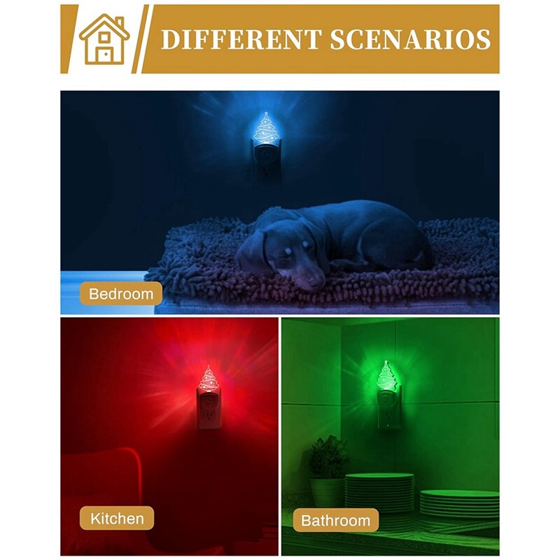 2Pcs Christmas Tree Night Light, Color-Changing Kids Night Light, Dusk-To-Dawn Sensor, Rainbow LED Night Light