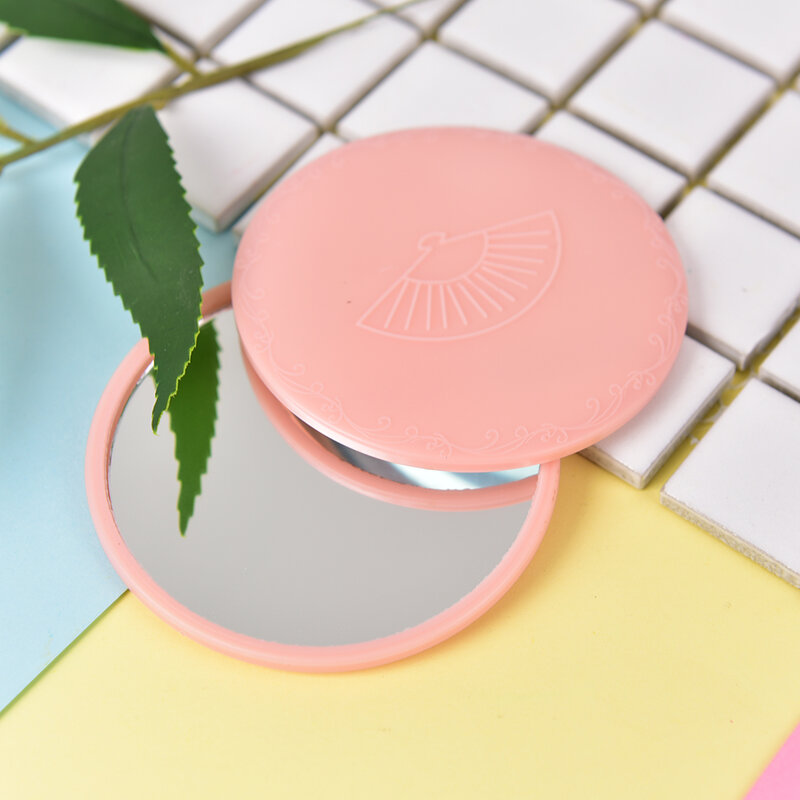 HE37  Dia 7cm Cute One Sided Mini Pocket Makeup Mirror Cosmetic Compact Metal Mirrors Color Random
