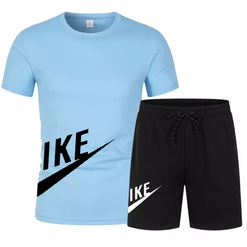 Camiseta de manga curta masculina e calções desportivos, fato de jogging casual, moda verão 2024