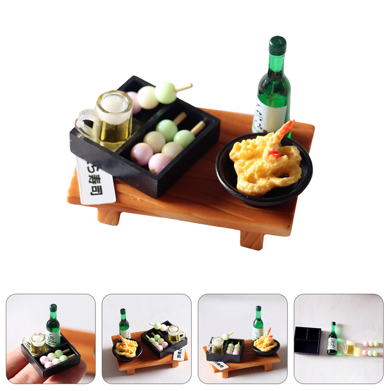 3 Pcs Tempura Bento Miniature House Decor Accessory Supply Japanese Style Food Model Resin Micro Scene Layout Sushi Accessories
