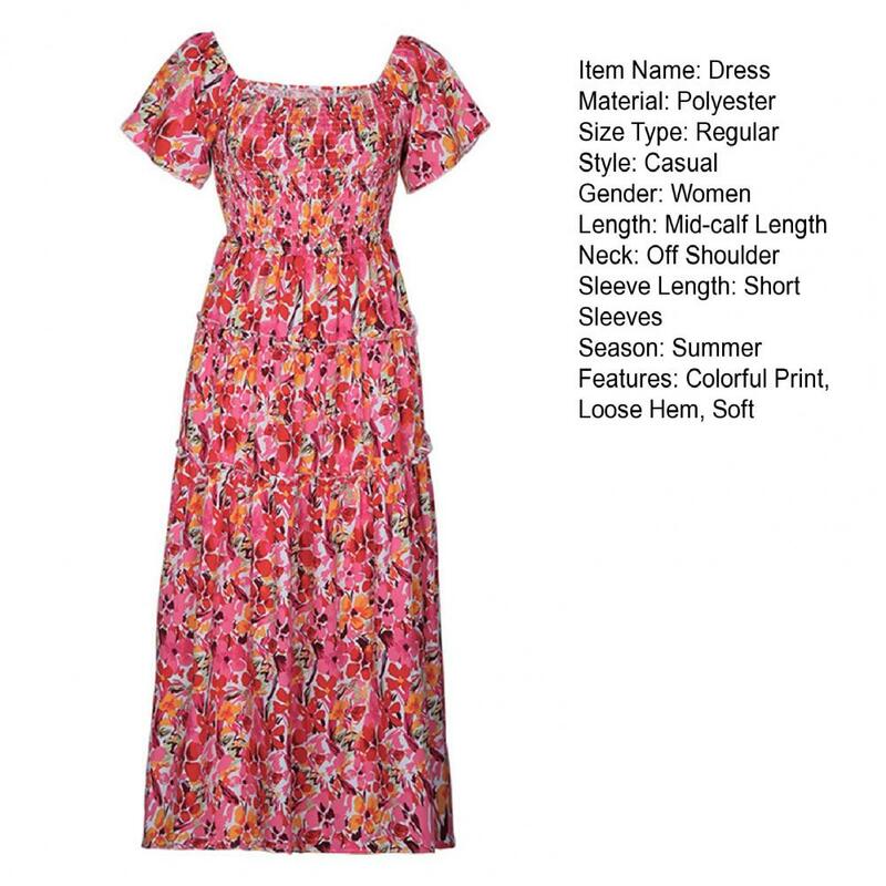 Женское длинное платье-миди с цветочным принтом, с открытыми плечами