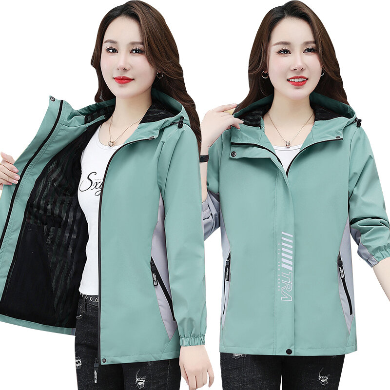 2022 New Spring Autumn Sports Jacket Female Outerwear Fashion Loose Hooded Windbreaker Jacket Women's Stitching Bomber Jacket