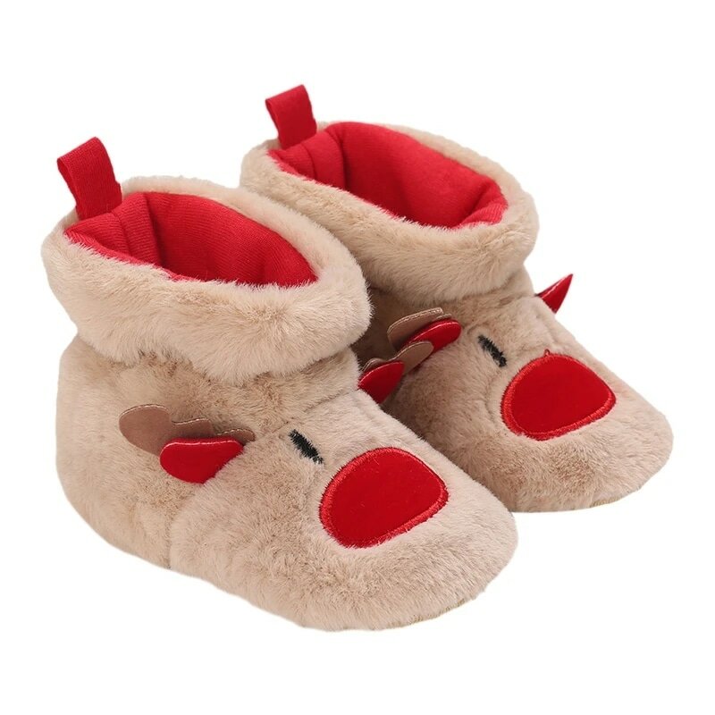Chinelos de lã de Natal para bebê infantil, Botas antiderrapantes macias de alce, criança, sapatos de berço, quente, inverno