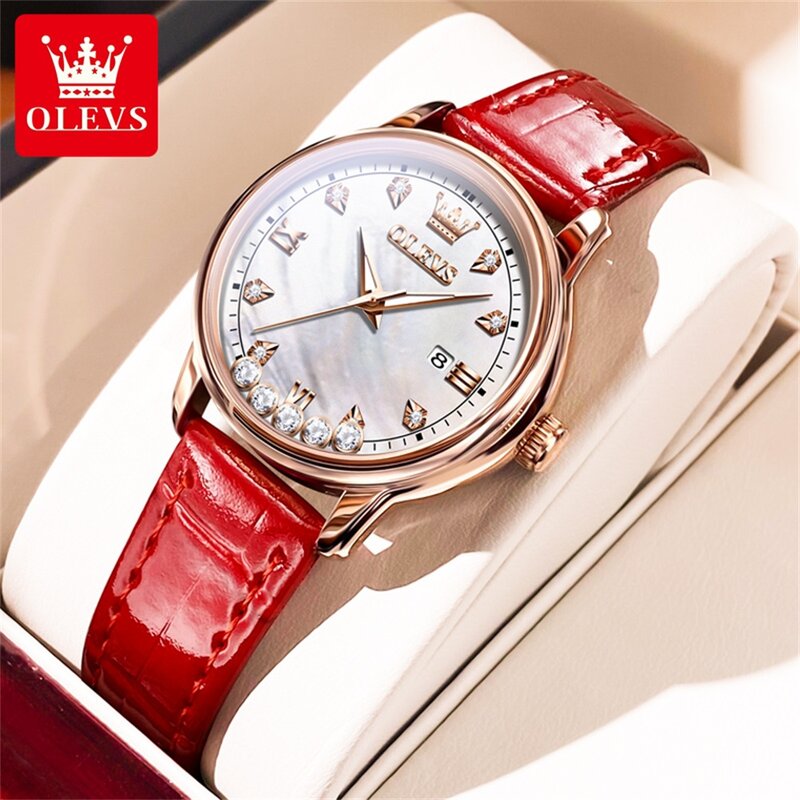 OLEVS 9981 nowy kwarc damski zegarek elegancki skórzany pasek wykwintny diament wodoodporny tarcza wysokiej jakości moda damski zegarek