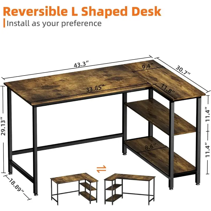 Rustic Brown Computer Desk Home Office Writing Desk With Shelf Space-Saving Workstation Table Furniture Room Desks Pliante Study