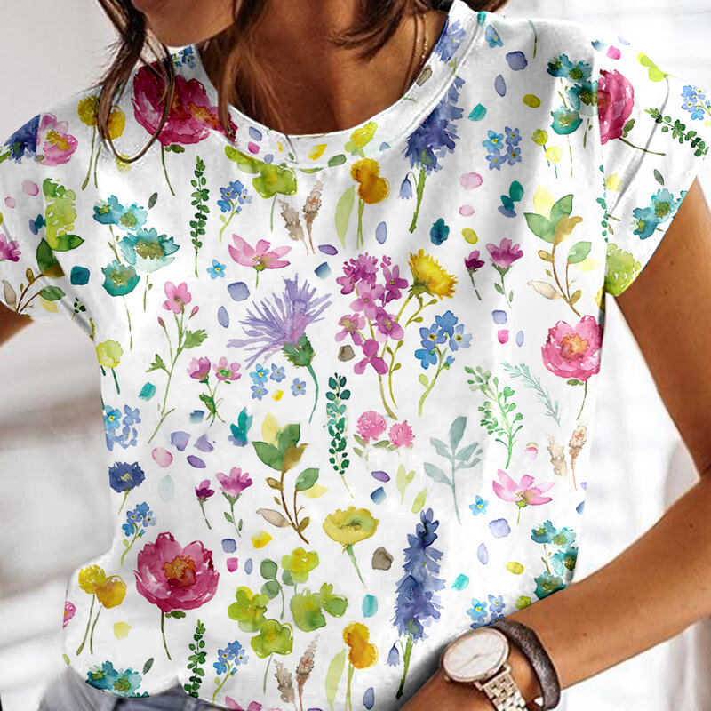 2024 Маленькая женская футболка с маргариткой Fesyen Summer Wanita Lengan Wanita женская футболка с 3D-принтом