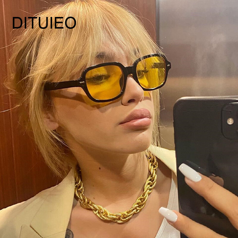 Солнцезащитные очки в винтажном стиле женские, квадратные модные зеркальные брендовые Желтые Солнечные очки в ретро стиле