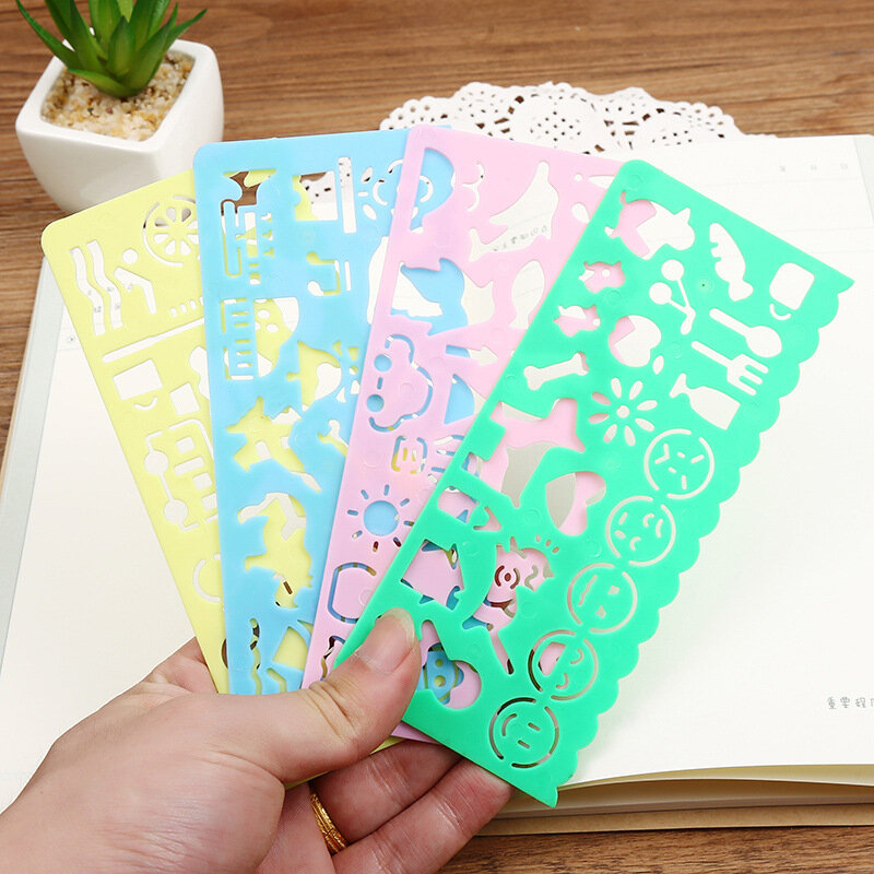 Fashion Children Fun Painting Ruler Plastic Creative Flower Cutout Pattern Template School Office Supply Puzzle Stationery Gift
