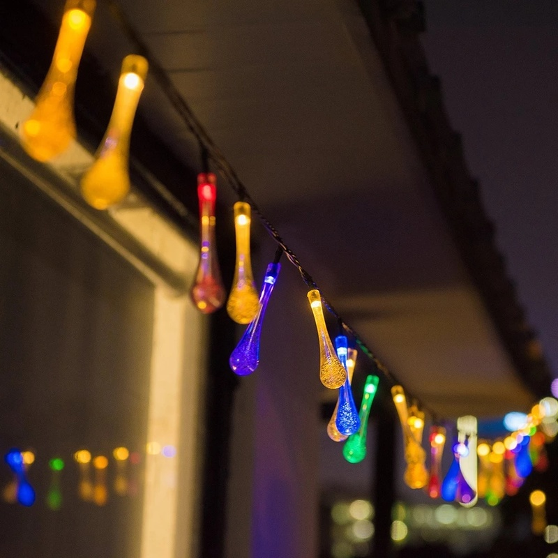 Guirnalda de luces solares de 12 M, guirnalda de luces impermeables de gota de agua para jardín, patio, fiesta, decoración de cumpleaños y Navidad