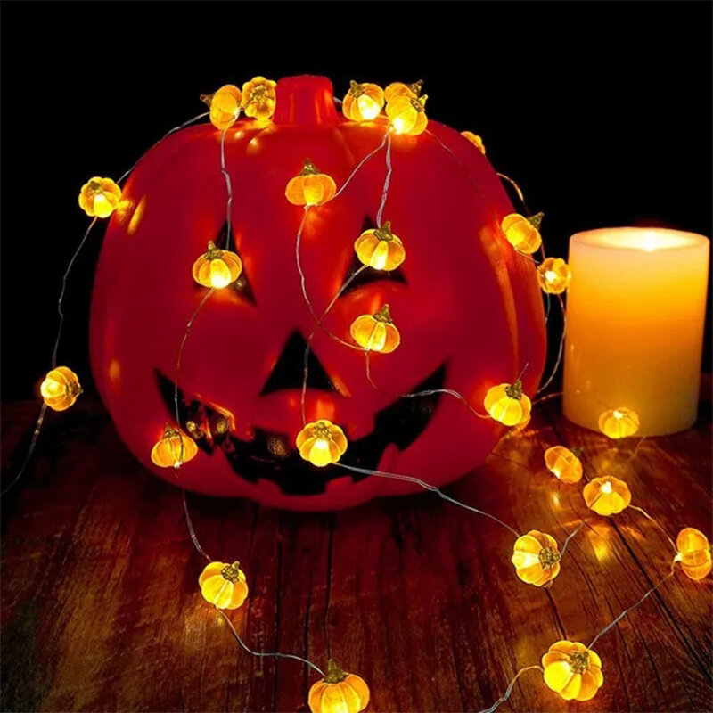 Guirnalda de luces LED colgantes de calabaza de Halloween, suministros de fiesta de cumpleaños para niños, decoración del hogar, accesorios de lámpara de linterna
