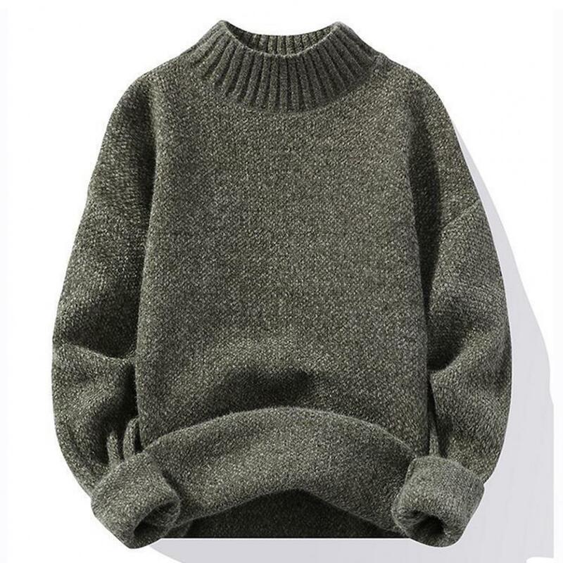 Sweater pria, kerah tinggi, koleksi pakaian rajut musim dingin, kerah tinggi, tebal, kasual