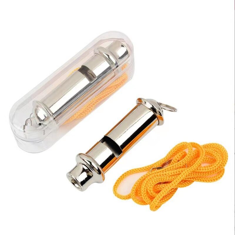 With Neck Chain Metal Whistle High Quality High Frequency Yellow Lanyard Police Whistle Stainless Steel Lifesaving Whistle