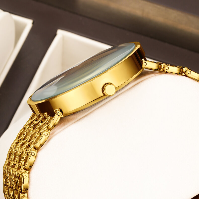 YaLaLuSi-Dissolvant de montre plaqué or Ion pour femme, montres de marque, boîtier en or, visage noir, style simple, boîte, nouveau, offre spéciale, 2024