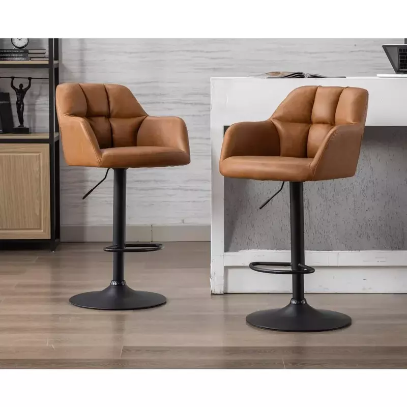 Bar Stools Set of 2, Leather Swivel Height Barstool, Upholstered Highchair with Back, Bars Chair