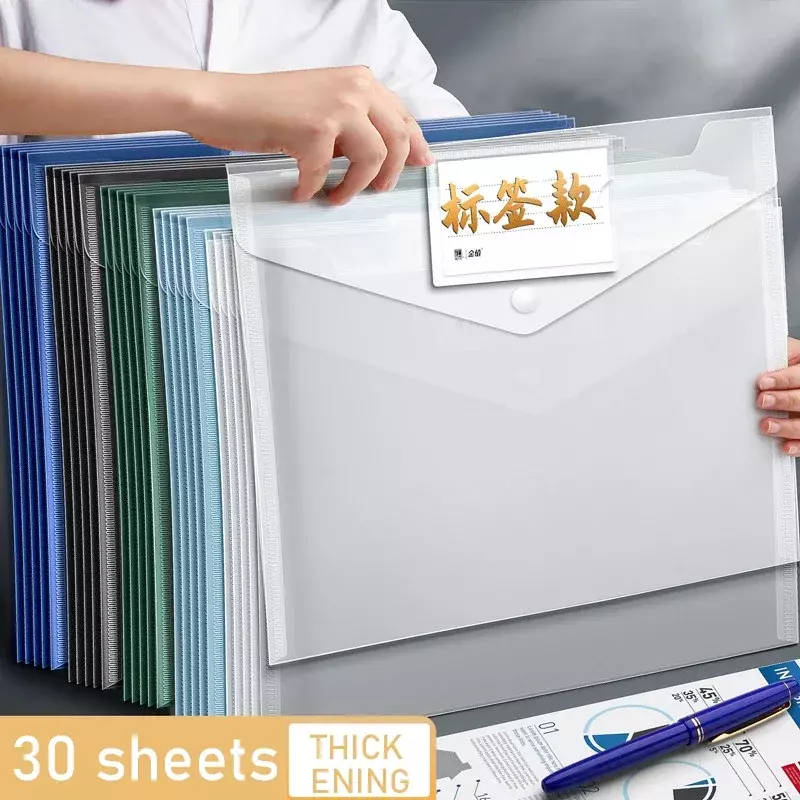 Bag Office Label Plastic Thick Pcs Transparent Stationery Student Large Storage 20 Capacity Folder Pack File Data