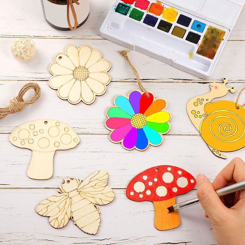 80 Pieces Unfinished Wooden Cutouts Butterfly Wood Slices Flower Unfinished Wood Cutouts