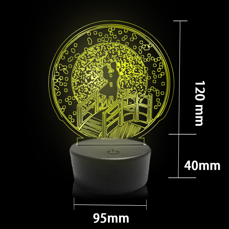 3D Black Base LED Night Light, 7 cores Decoração da lâmpada Lâmpadas de cabeceira, Acrílico Room Decor, Desk Lamp, Universal, 1pc