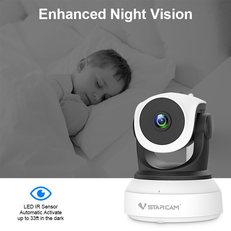Vstarcam-Caméra de surveillance intérieure IP WiFi HD 2MP/1080p, dispositif de sécurité sans fil, babyphone vidéo, avec suivi automatique et vision nocturne bidirectionnelle