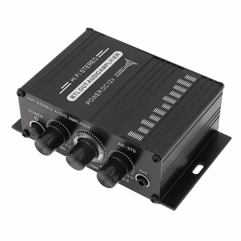 Amplificador HIFI AK-270 para cine en casa, sistema de sonido estéreo de 2,0 canales, ajuste de graves y agudos, MP3 negro, DC12V