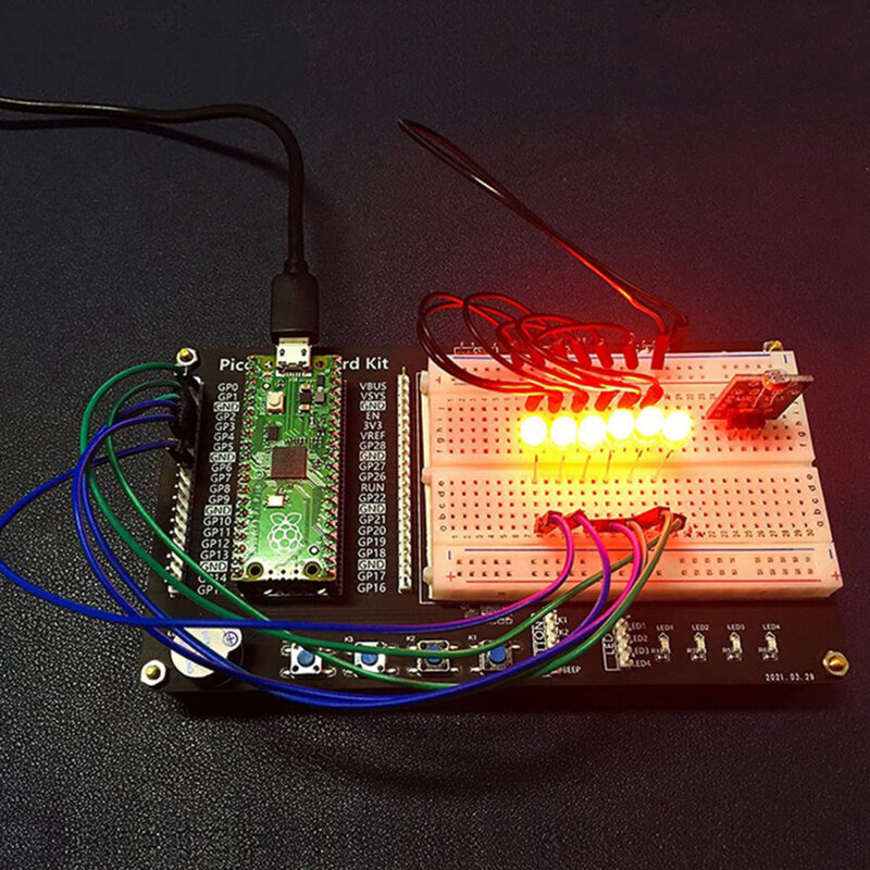 Raspberry Pi Pico Halfsize Bread Board Set, Plataforma de Aprendizagem Experimental, Kit DIY com Luz LED, Botão Buzzer