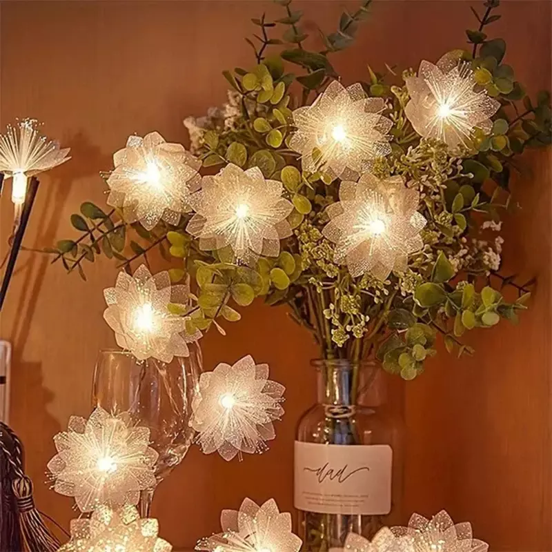 ไฟเบอร์ออปติกไฟนางฟ้า LED สำหรับตกแต่งเทศกาลในห้องไฟพลุดอกไม้ไฟดอกไม้หลอดไฟประดับแบบสายคริสต์มาสกันน้ำ